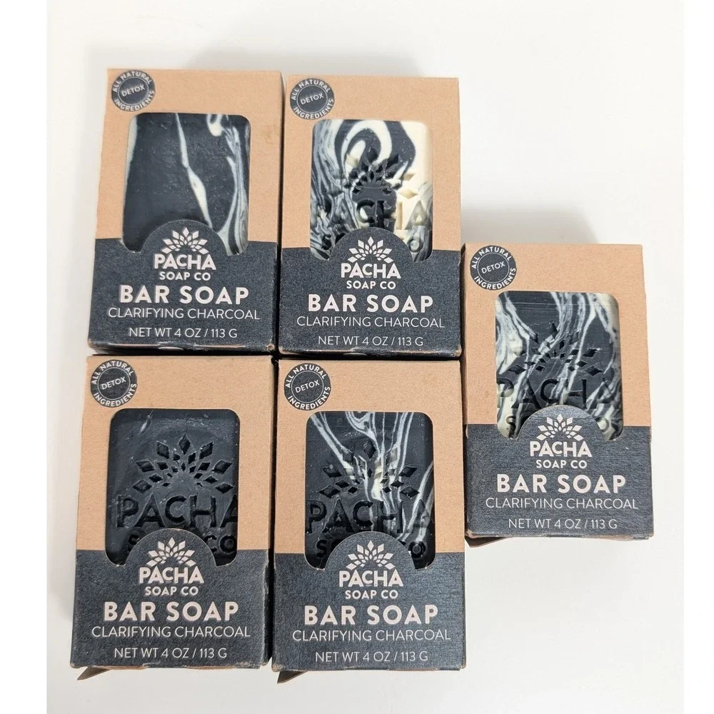 Pacha Soap Co Bar Soap 4oz Black Clarifying Charcoal Lot of 5 NEW